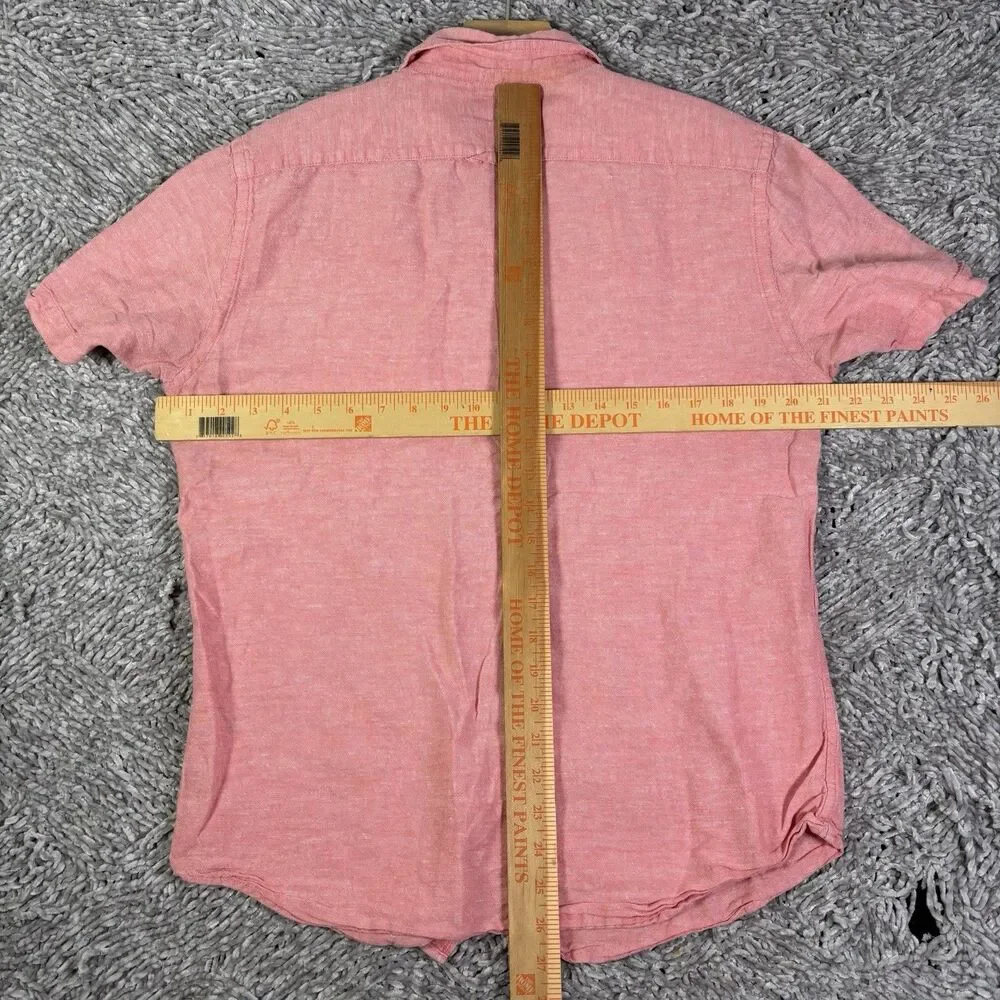 Banana Republic Linen Shirt Mens Medium Slim Fit Pink Short Sleeve Beach Summer